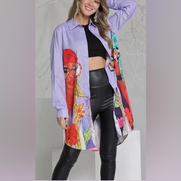 👚Stylish Oversized Buttoned Down Shirt: 2 Women w/Sunglasses (Large Prints) 👚 - Picture 8 of 12